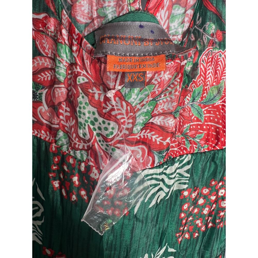 NEW Anthropologie Bhanuni Jyoti Tiered Short-Sleeve Dress Size XXS Green Maxi - Picture 10 of 10